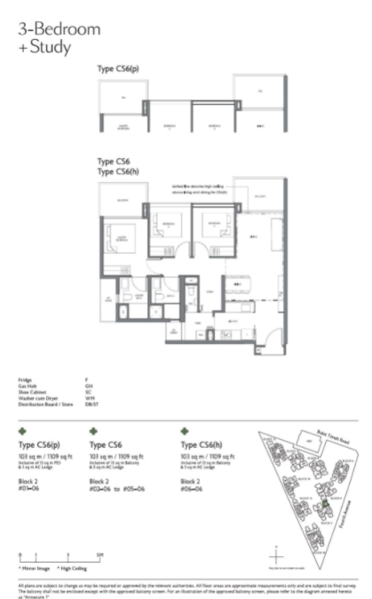 Fourth Ave Residences 3 Bedroom + study floor plan